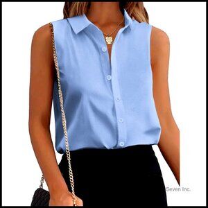 Sleeveless Button Down Shirt Blouse V Neck Tank Top Casual Work
